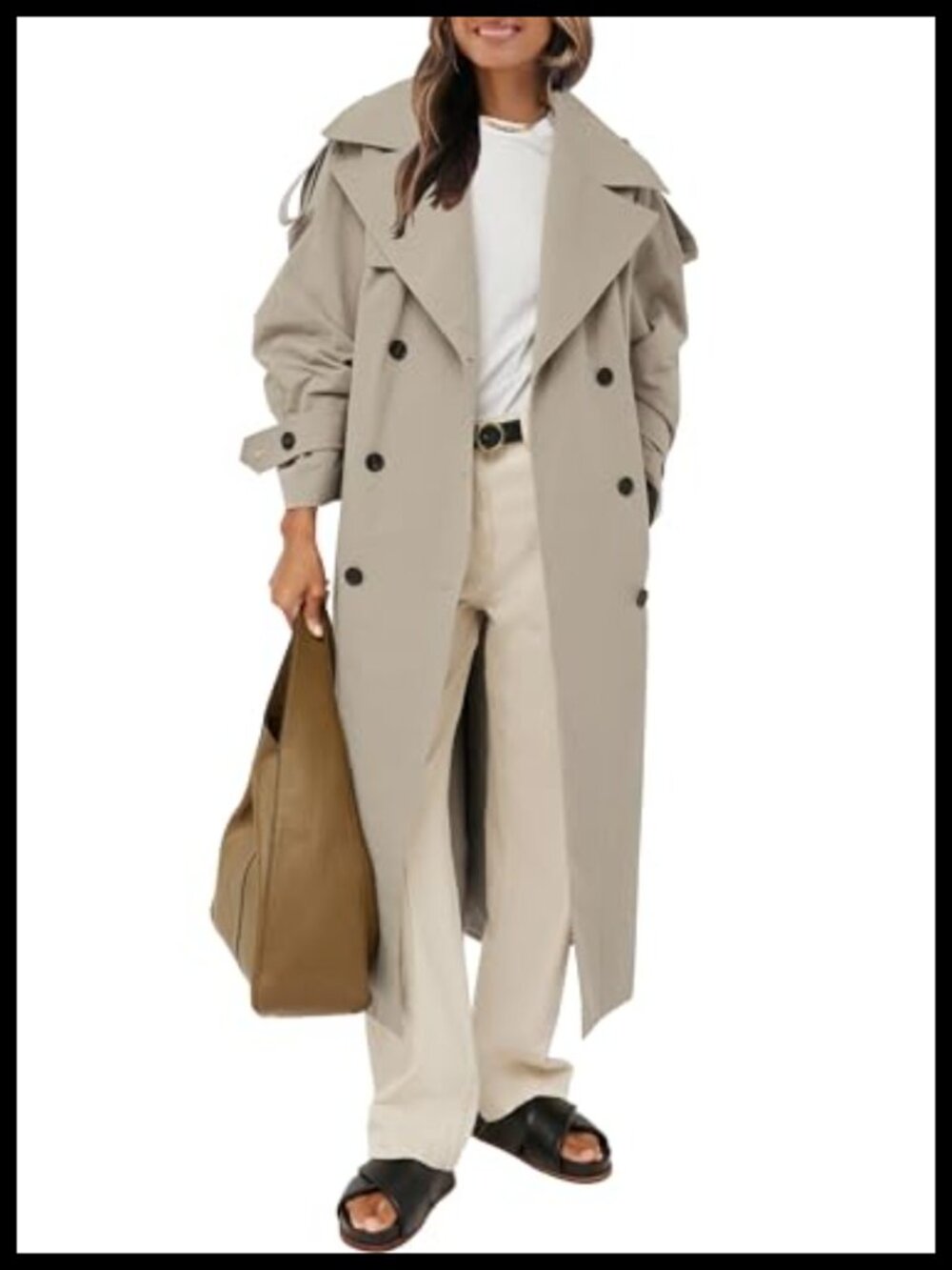 Womens Oversized Trench Coat Double Breasted Windproof Long